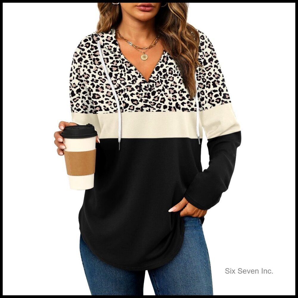 Oversized V-Neck Hoodie Pullover Long Sleeve Loose Fit Casual Streetwear